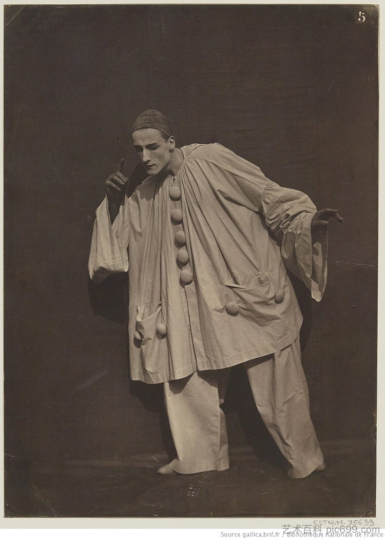 查尔斯·德布劳，皮埃罗在听 Charles Deburau, Pierrot listening (1854 - 1855)，菲利克斯·纳达尔