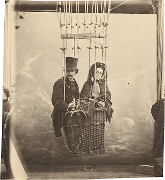 与妻子欧内斯汀在气球缆车上的自画像 Self-portrait with Wife Ernestine in a Balloon Gondola (1890)，菲利克斯·纳达尔