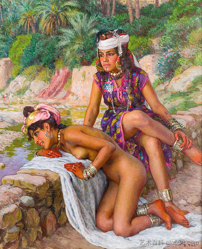 干河边缘的年轻沐浴者 Young Bathers At The Edge Of The Wadi (c.1912)，纳斯尔丁·迪内特