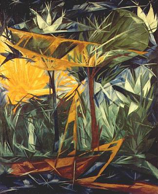 黄色和绿色的森林 Yellow and green forest (1913)，冈察洛娃