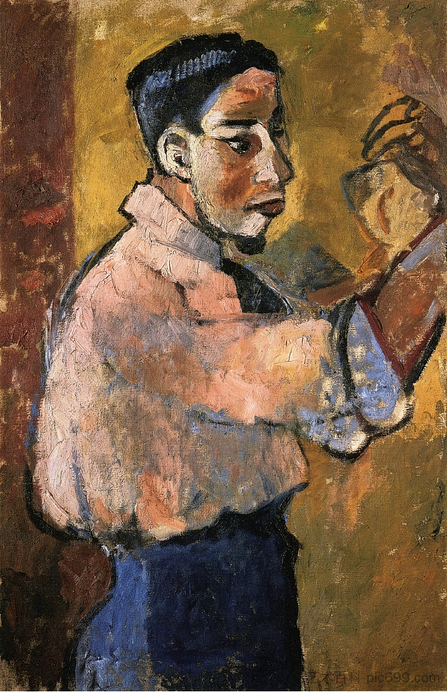 留着山羊胡子的年轻人 Young Man with a Goatee (1907)，冈察洛娃