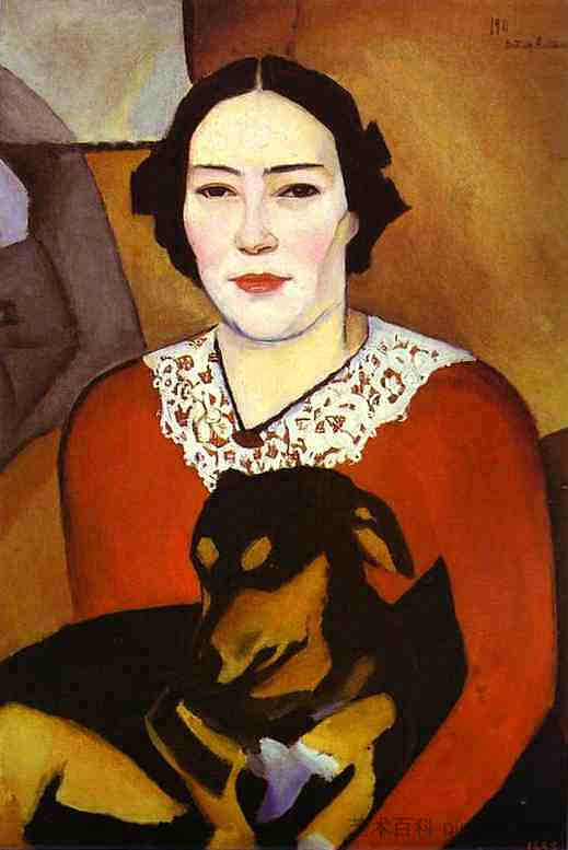 淑女与狗。埃丝特·施瓦茨曼的肖像。 Lady with a Dog. Portrait of Esther Schwartzmann. (1911)，内森·奥尔特曼