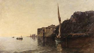 从东方俯瞰自由城 A View of Villefranche from the East (1880)，纳撒尼尔磨练年轻人