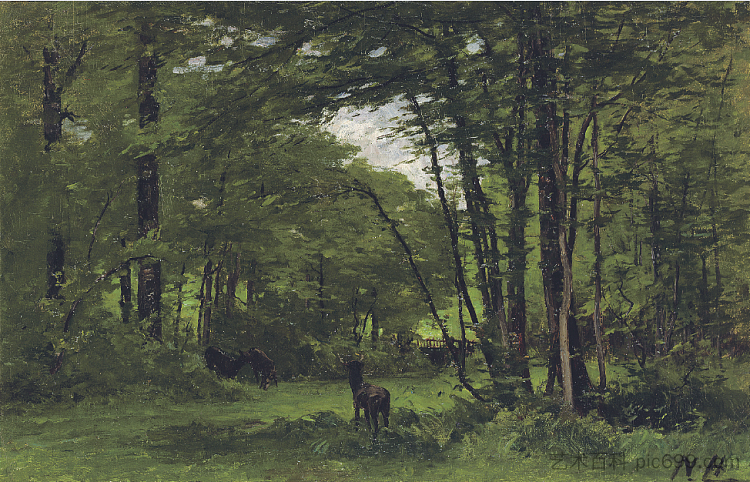 边界围栏，枫丹白露森林 The Boundary Fence, Forest of Fontainebleau (c.1868)，纳撒尼尔磨练年轻人