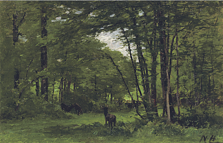 边界围栏，枫丹白露森林 The Boundary Fence, Forest of Fontainebleau (c.1868)，纳撒尼尔磨练年轻人