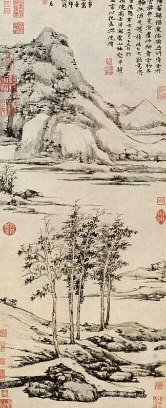 余山河谷中的树木 Trees in a River Valley in Yü shan (1371)，倪赞