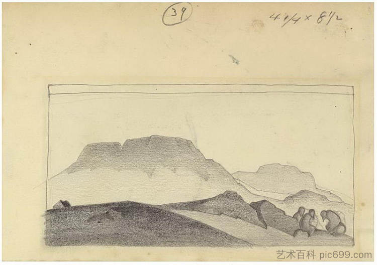 风景中的人物 Figures in a landscape (c.1919)，尼古拉斯·罗瑞奇