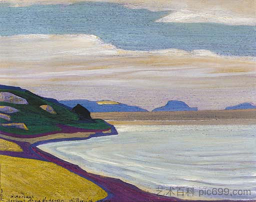 沿海景观的壮丽景色 Grand vista over a coastal landscape (1919)，尼古拉斯·罗瑞奇