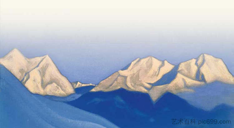 喜马拉雅山脉。粉红色的山峰。 Himalayas. Pink peaks. (1947)，尼古拉斯·罗瑞奇