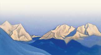 喜马拉雅山脉。粉红色的山峰。 Himalayas. Pink peaks. (1947)，尼古拉斯·罗瑞奇