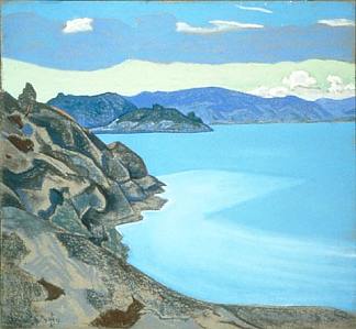 卡累利阿景观。海姆波拉湖。 Karelian landscape. Hyumpola lake. (1917)，尼古拉斯·罗瑞奇