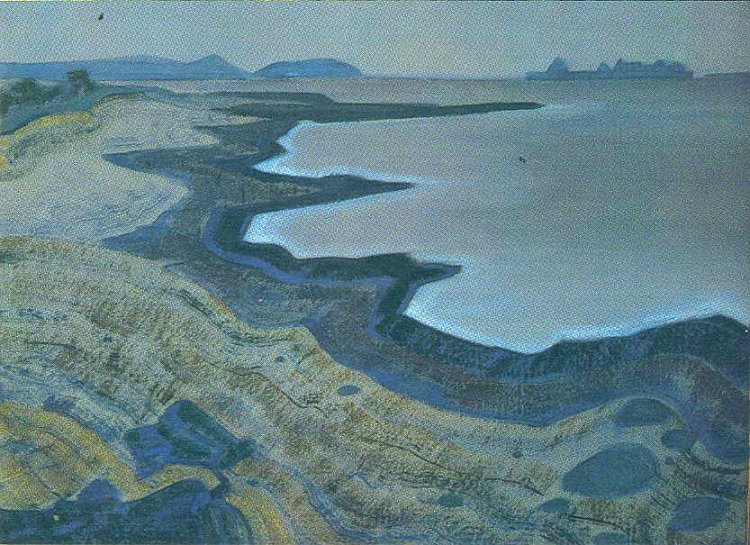 湖。卡累利阿景观。 Lake. Karelian landscape. (1917)，尼古拉斯·罗瑞奇