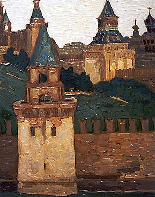 莫斯科。从Zamoskvorechie看克里姆林宫。 Moscow. View of Kremlin from Zamoskvorechie. (1903)，尼古拉斯·罗瑞奇
