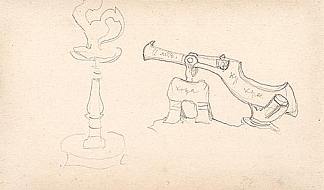 里姆斯基-科萨科夫歌剧的灯和沙皇大炮草图 Sketch of lamp and Tsar-Cannon for Rimsky-Korsakovs opera (1919)，尼古拉斯·罗瑞奇