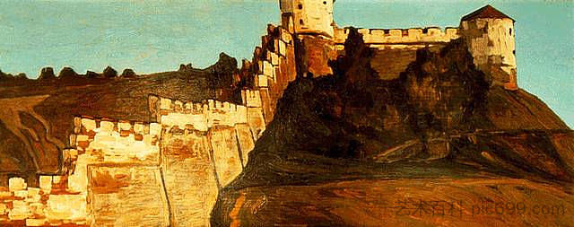 诺夫哥罗德的克里姆林宫城墙 Walls of Kremlin in Novgorod (1903)，尼古拉斯·罗瑞奇