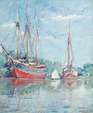 多瑙河上的船（瓦尔科夫） Boats on the Danube (Vâlcov) (1924)，尼古拉·达拉斯库