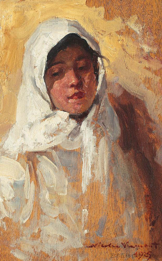 戴着白色头巾的农妇 Peasant Woman with White Headscarf (1925)，尼古拉·佛蒙特