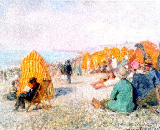 迪耶普海滩景观 View of Dieppe's beach (1929)，尼古拉·佛蒙特