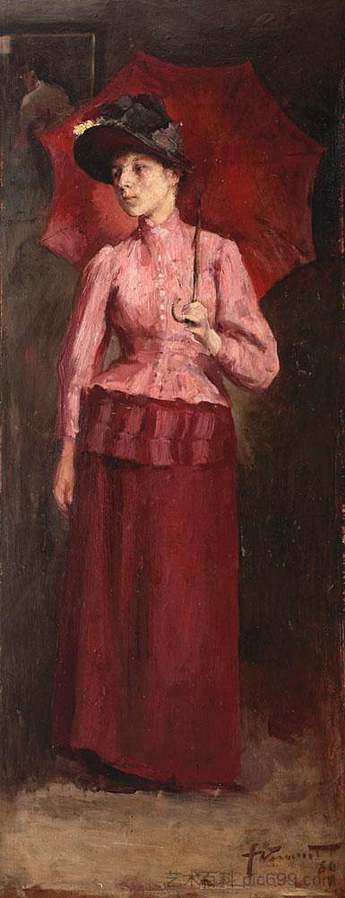 红伞的女人 Woman with Red Umbrella (1889)，尼古拉·佛蒙特