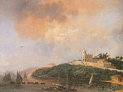 奥泰罗，海滩和格洛里亚教堂的景点 Sight of Outeiro, Beach and Church of Glória (1817; Brazil  )，尼古拉斯·安托万·陶内