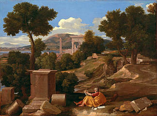 帕特莫斯岛上圣约翰的风景 Landscape with Saint John on Patmos，尼古拉斯·普桑