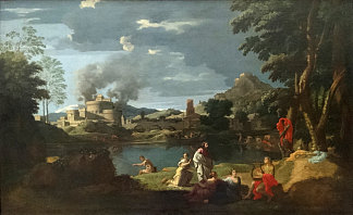 俄耳甫斯和欧律狄刻（俄耳甫斯和欧律狄刻的风景） Orpheus and Eurydice (Landscape with Orpheus and Eurydice) (c.1650)，尼古拉斯·普桑