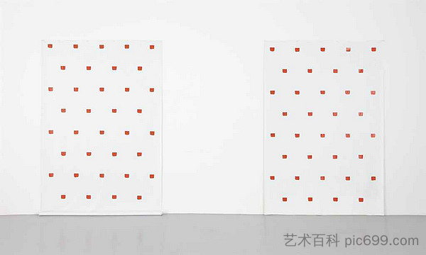 50号画笔的印记,每隔30厘米定期重复(油布上的印记) Imprints of a No. 50 Paintbrush Repeated at Regular Intervals of 30 cm. (Imprints on Oil Cloth) (1974),尼勒托罗尼