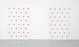50号画笔的印记，每隔30厘米定期重复（油布上的印记） Imprints of a No. 50 Paintbrush Repeated at Regular Intervals of 30 cm. (Imprints on Oil Cloth) (1974)，尼勒托罗尼