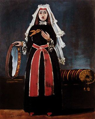 格鲁吉亚女人与手鼓 Georgian woman with tambourine，皮罗斯马尼