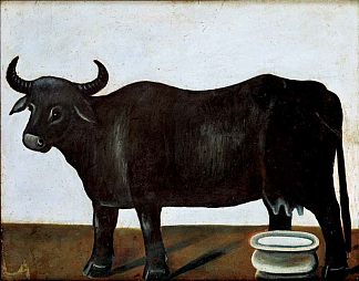 白色背景上的黑水牛（双联画的一部分） Black buffalo on a white background (part of diptych)，皮罗斯马尼