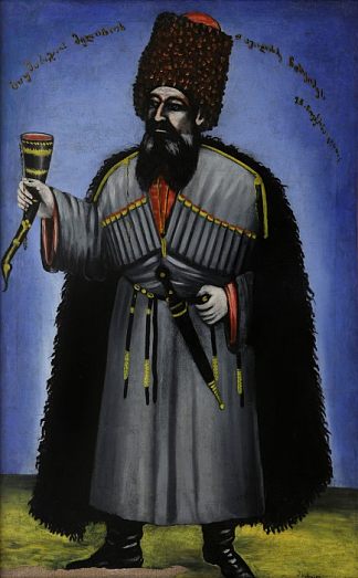 喝酒的喇叭男人（梅利顿·奇赫泽的肖像） Man with a horn for drinking wine (Portrait of Meliton Chkheidze) (1906)，皮罗斯马尼