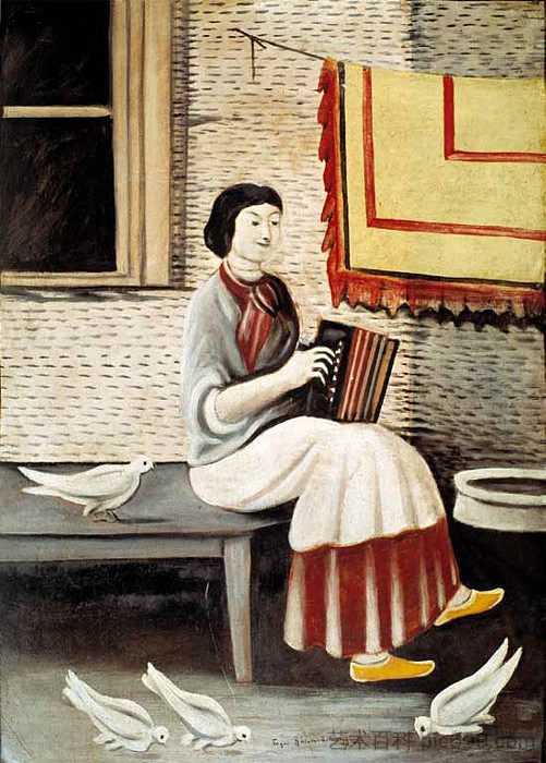 索娜·戈拉什维利演奏手风琴 Sona Gorashvili playing accordion (1898; Tbilisi,Georgia  )，皮罗斯马尼