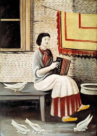 索娜·戈拉什维利演奏手风琴 Sona Gorashvili playing accordion (1898; Tbilisi,Georgia                     )，皮罗斯马尼