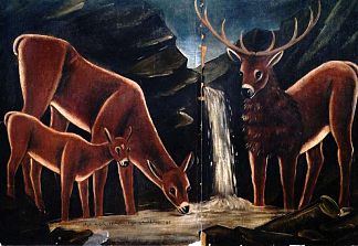 鹿和他们的小鹿 Deer with their fawns (1917)，皮罗斯马尼