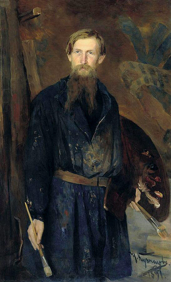 艺术家维克多·米哈伊洛维奇·瓦斯涅佐夫的肖像 Portrait of the artist Viktor Mikhailovich Vasnetsov (1891; Russian Federation  )，尼古莱·库兹涅佐夫