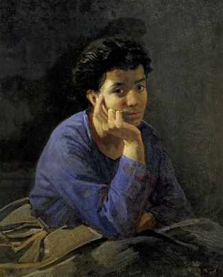 一个穿着蓝色衬衫的陌生女人的肖像 Portrait of an Unknown Woman in a blue blouse (1868)，尼古拉格