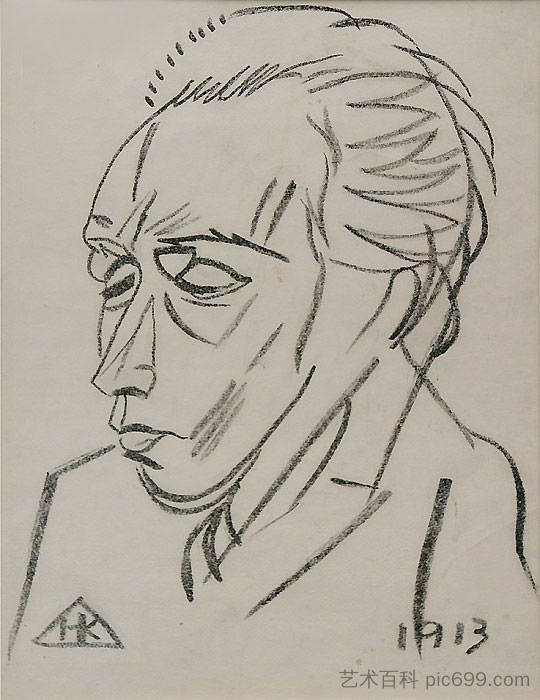 维利米尔·赫列勃尼科夫的肖像 Portrait of Velimir Khlebnikov,尼古拉伊万诺维奇库林