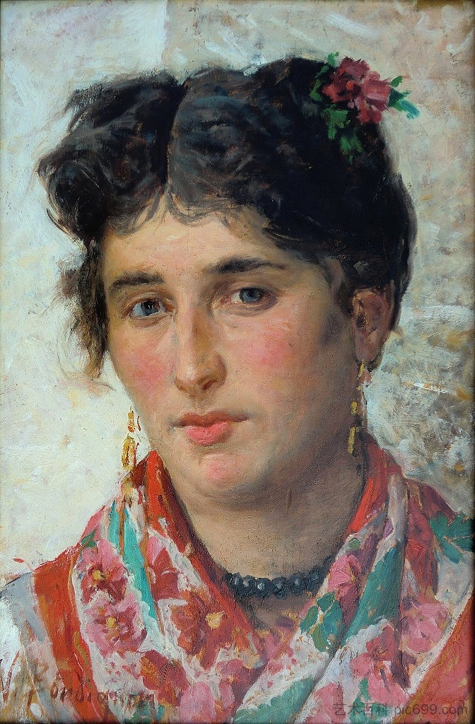 年轻的农妇 Young peasant woman (c.1880 - c.1889)，诺亚·博尔迪尼翁