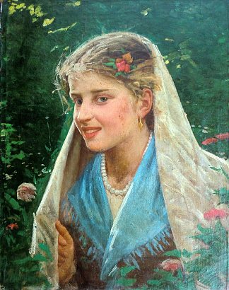 戴着白面纱的女孩 Girl with white veil (1878)，诺亚·博尔迪尼翁