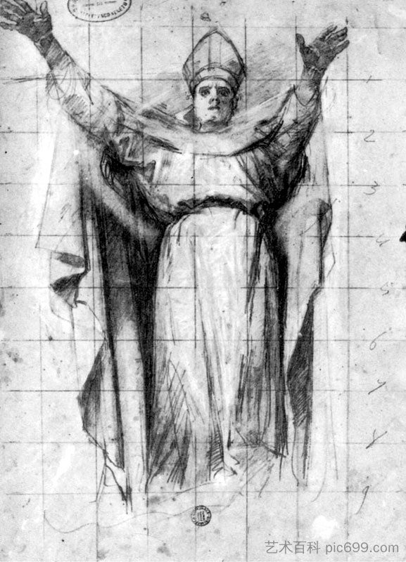 圣尼古拉斯，研究“圣尼古拉斯主教的荣耀” St.Nicholas, Study for "The glory of Bishop Saint Nicholas" (c.1877)，诺亚·博尔迪尼翁