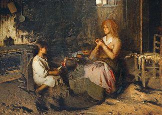 在炉膛附近吃饭 Eating near the hearth (c.1900)，诺亚·博尔迪尼翁