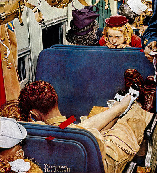 小女孩在火车上观察恋人 Little Girl Observing Lovers on a Train (1944; United States  )，诺曼·洛克威尔