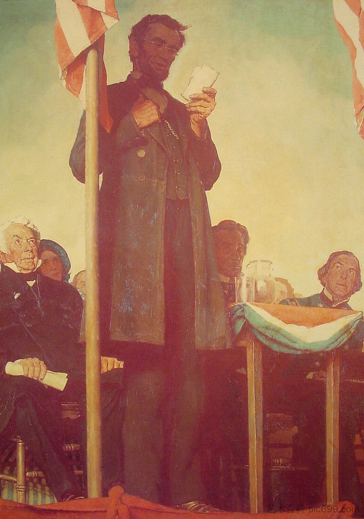 亚伯拉罕发表葛底斯堡演说 Abraham Delivering the Gettysburg Address (1942)，诺曼·洛克威尔