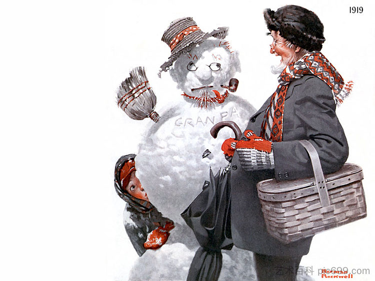 格兰普斯和雪人 Gramps and the Snowman (1919)，诺曼·洛克威尔