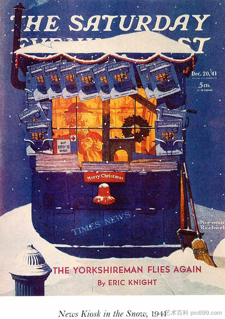 雪地里的新闻亭 News Kiosk in the Snow (1941)，诺曼·洛克威尔