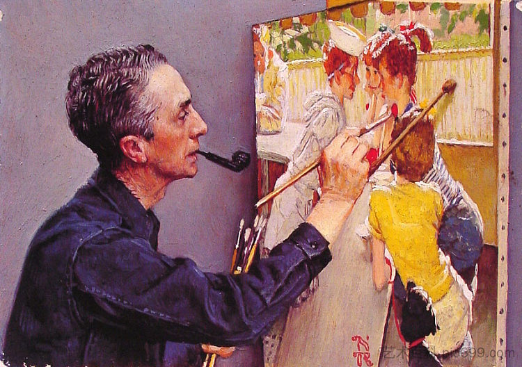 诺曼·洛克威尔画汽水混蛋的肖像 Portrait of Norman Rockwell Painting the Soda Jerk (1953)，诺曼·洛克威尔