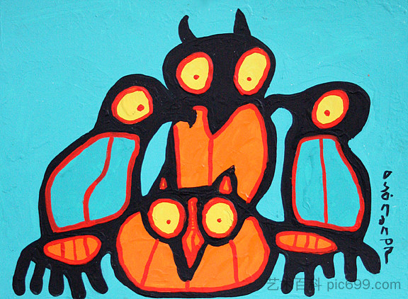 两只猫头鹰和两只小鸡 Two Owls and Two Chicks,诺娃尔·墨里塞奥