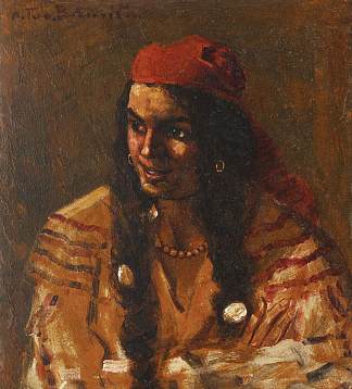吉普赛女人与红领巾 Gypsy Woman with Red Scarf (1915)，奥克塔维亚·班吉拉