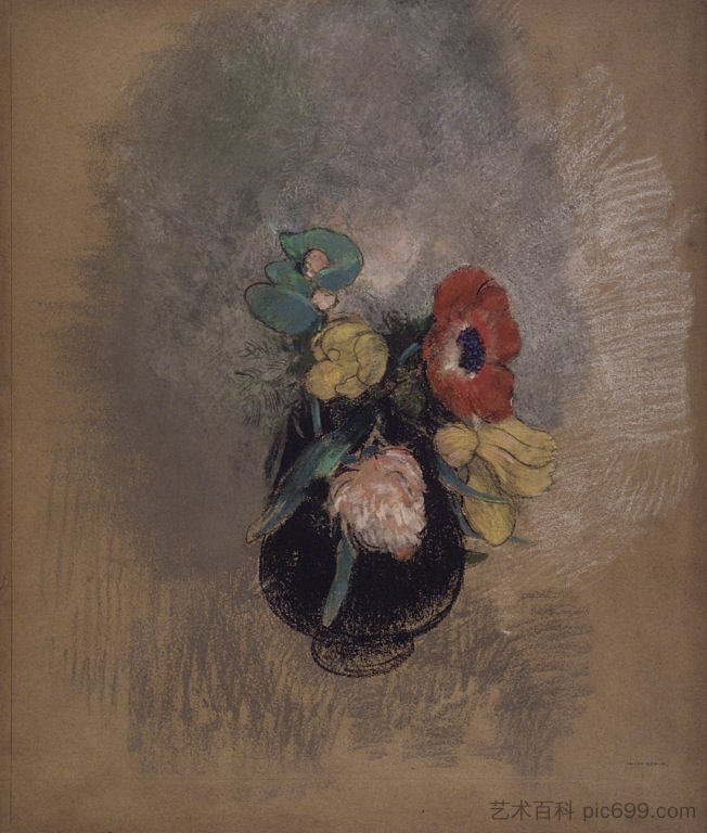 海葵和郁金香 Anemones and Tulips，奥迪隆·雷东