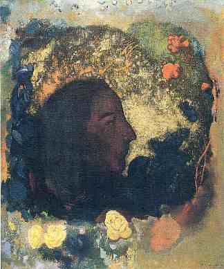 黑色轮廓（高更） Black Profile (Gauguin) (c.1906)，奥迪隆·雷东